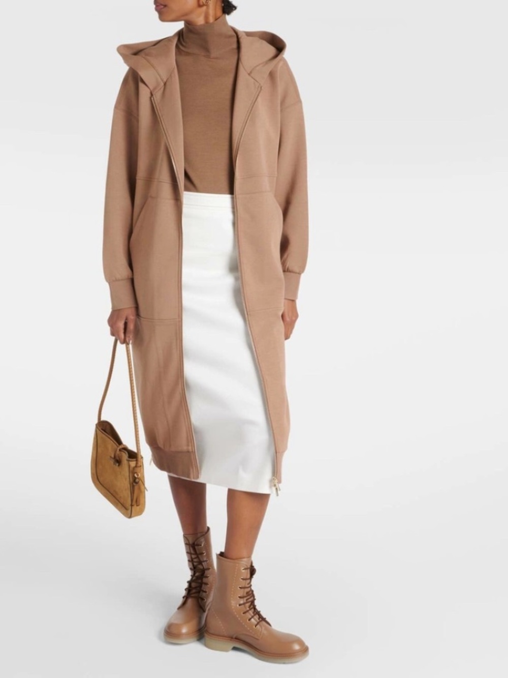 Women’s Long Zip-Front Jacket in Camel size fits XS-M